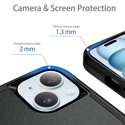 Compatible with iPhone 15 Case, Heavy Duty Protection Shockproof Dropproof Dustproof Anti-Scratch Phone Case Cover for 15 -Black - size: for iPhone 15