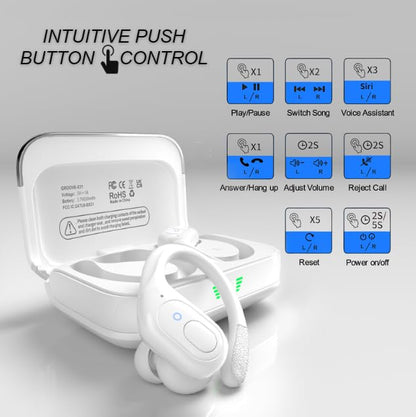 Groove Wireless Bluetooth Earbuds Over Ear Electronics | 4-in-1 Kit | Includes (2) Ear Buds (1) Rechargeable Case with Cable (1) Wireless Charging Pad for Mobile Phone (1) Travel Bag | Travel Kit - color: White