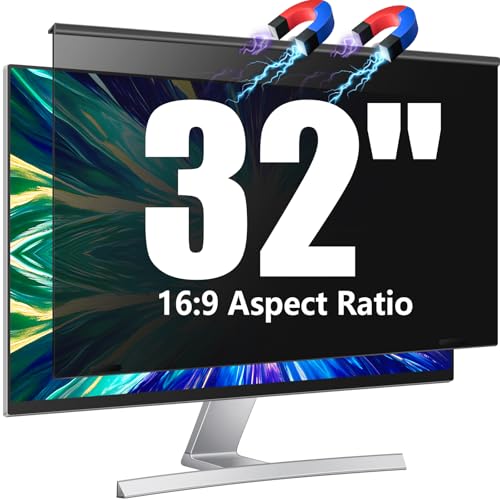 Magnetic 32 inch Privacy Screen for Computer Monitor 16:9 Widescreen Desktop PC, 32in Hanging Removable Anti Glare Blue Light Eye Protection Shield, Anti Spy Screen Protector Panel - size: 32'' Privacy Screen (16:9)