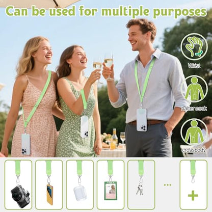 takyu Phone Lanyard, 2 Pack Adjustable Anti-Drop Neck/Wrist Strap with 2 Pcs Tether Patches, Secure Hands-Free Compatible for iPhone Samsung Perfect for Nurses, Teachers, Travel, Hiking Black+Qgreen - color: Black + Qgreen