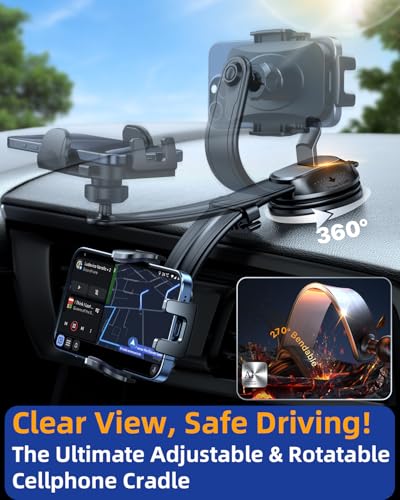 YRU 2026 Ultimate Car Phone Holder Mount Bendable & Adjustable Aluminum Arm Cell Phone Holder for Car Dashboard Windshield Phone Stand for iPhone 17 16 15 14 Pro Max Samsung Pickup Truck,Dark Silver - color: Dark Silver