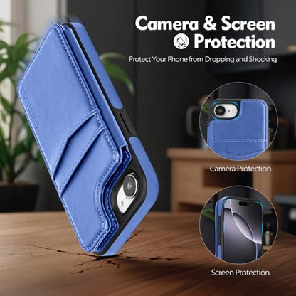 SkyEagle Compatible with MagSafe iPhone 17e / 16e Case Wallet,Purple Blue | Magnetic Clasp,RFID Blocking,PU Leather,Flip Folio Shockproof Phone Cover,with Credit Card Slots & Kickstand for Men & Women - color: Purple Blue
