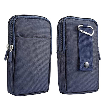 Multifunction Dual Phone Holster Men, Nylon Cell Phone Case Holder Mens Belt Pouch Loop/Clip, Smartphone Belt Wallet Purse 2 Zipper Pockets Compatible with iPhone 14 Pro Max Case 13 Pro Max, Black - color: Jewel Blue