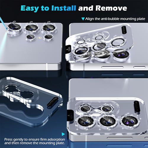 imluckies for Samsung Galaxy S25 Ultra Camera Lens Protector Bling, AR+AF Tempered Glass, 9H Anti-Scratch Metal Individual Lens Cover, HD Clear Camera Accessories - Glitter Titanium Blue - color: Bling Blue