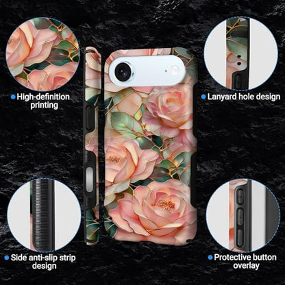 Case for iPhone 17 Air | Anti-Slip Side Handle| Bold Protective Design | Compatible with MagSafe | Stained Glass Pink Flower | - color: Stained Glass Pink Flower, size: iPhone 17 Air