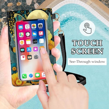 Small Crossbody Bags for Women Touchscreen Cell Phone Bag Cross Body Purses with adjustable Strap,Gifts For Teenage Girls-Teal Yellow Butterflies Art