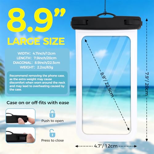 Waterproof Cell Phone Bag, White, 2 Pack | Waterproof Phone Pouch for 7" Phones, Touch Sensitive Clear Case, Lanyard, Beach Swimming - color: White