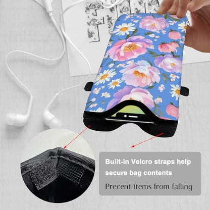 Neoprene Cell Phone Sleeve Pouch Case Bag with Crossbody Strap Neck Lanyard for Women 7.1 X 3.9 in Blue Flower - color: Blue Flower