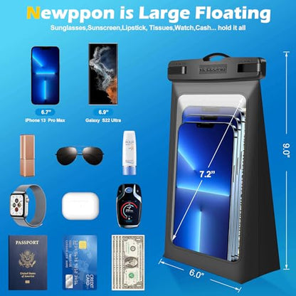 4 Pack Floating Waterproof Phone Pouch - Universal Large Floatable Water Proof Dry Bag Case - Float Clear Cell Holder with Lanyard - for iPhone 17 Pro Max Samsung Galaxy - Beach Swimming Pool - color: Black+Blue+Green+Pink