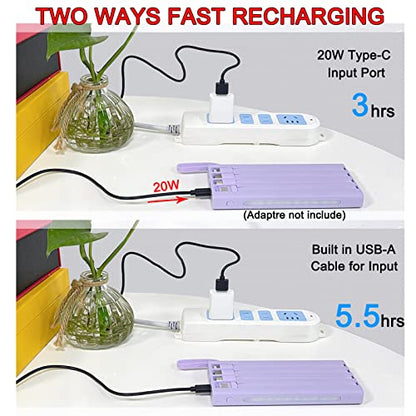 Portable Charger with Built in Cables,Mandarooker 10000mAh Power Bank with LED Lamp Fast Charging USB C External Battery Pack Phone Charger with LED Display for iPhone, Samsung and Cell Phones(Purple) - color: Purple