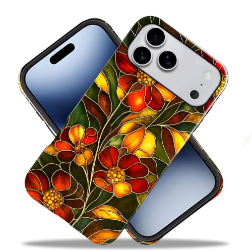 Compatible with iPhone 17 Pro Max,Anti-Scratch Glossy Case Cover,Stained Glass Flower 03 - color: Stained Glass Flower 03, size: IPhone 17 Pro Max