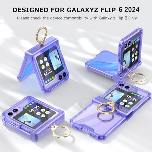 Case for Samsung Galaxy Z Flip 6 Case with Ring Shockproof Kickstand Hinge Protection Phone Cover for Samsung Galaxy Z Flip 6 5G(Crystal Purple) - color: Crystal Purple