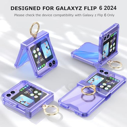 Case for Samsung Galaxy Z Flip 6 Case with Hinge Protection 2 Pack Tempered Glass Screen Protection Cover for Samsung Galaxy Z Flip 6 5G(Purple) - color: Purple