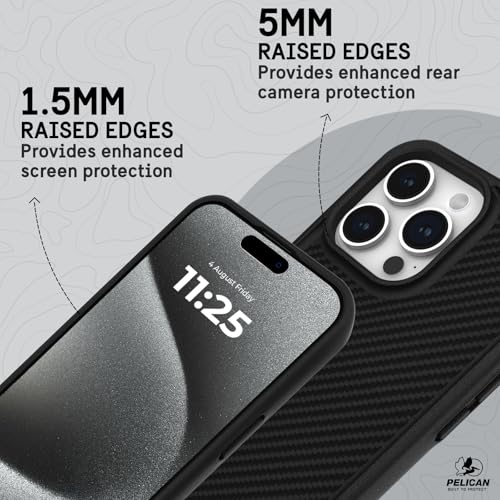 Pelican Protector iPhone 15 Pro Max Case -Rugged MagSafe Phone Case -Carbon | Magnetic Phone Case w/16ft Military-Grade Drop Protection - Anti-Scratch, Heavy Duty Phone Cover for iPhone 15 Pro Max - color: Protector Carbon, style: MagSafe