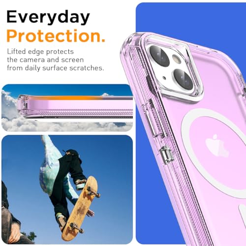 AICase for iPhone iPhone 16e/13/iphone 14 Case Clear Compatible with MagSafe 3 in 1 Heavy Duty Drop Protection Full Body Rugged Shockproof/Dust Proof 3-Layer Military Protective Tough Durable 6.1" - color: Purple with Magsafe, size: iphone 13/14/16e