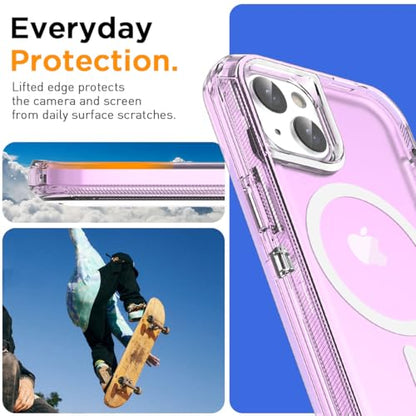 AICase for iPhone iPhone 16e/13/iphone 14 Case Clear Compatible with MagSafe 3 in 1 Heavy Duty Drop Protection Full Body Rugged Shockproof/Dust Proof 3-Layer Military Protective Tough Durable 6.1" - color: Purple with Magsafe, size: iphone 13/14/16e