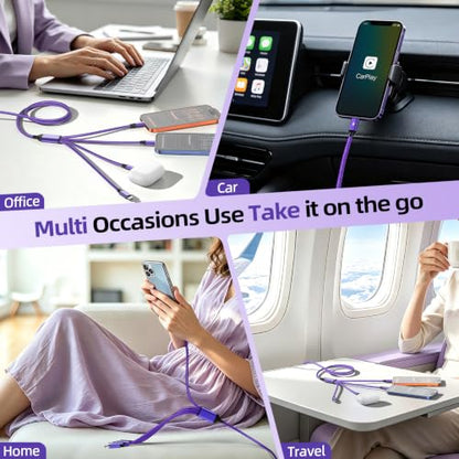4 in 2 USB A/C to USB C Cable, USBC Multi Charging Cable [2 Pack, 5FT] - color: Purple