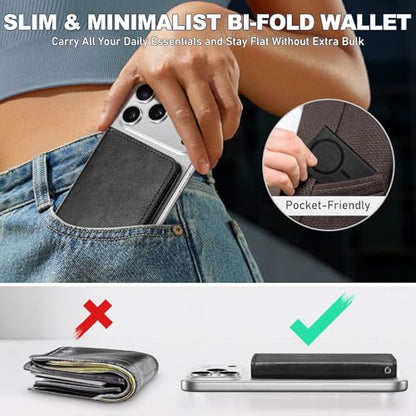 TUCCH Magnetic Wallet for iPhone 17/16/15/14/13/12 Series, Textured Black | 6 Card Holders, Compatible with Magsafe, RFID Blocking, Clear ID Window, Flip Card Case, PU Leather - color: Black - Textured