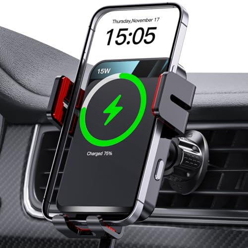 Wireless Car Charger Auto-Clamping Air Vent Car Mount 15W Fast Charging - color: Red