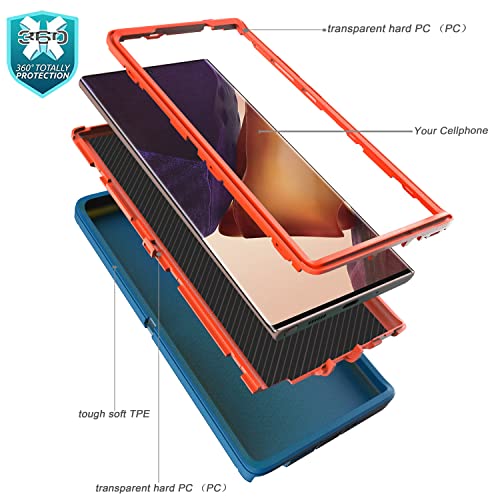 YmhxcY Note 20 Ultra Case with Self Healing Flexible TPU Film[2 Pack] and Camera Lens Screen Protective Film[2 Pack], Heavy Protection Cover for Samsung Galaxy Note 20 Ultra-Blue and Orange - color: SF-Blue/Orange