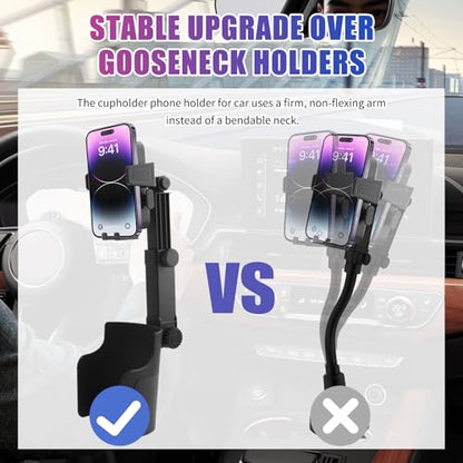 2-in-1 Cup Holder Phone Holder,Upgraded Version Cup Holders Phone Mount with Long Arm & 360° Adjustable,Cups Phones Holders for Car Accessories Fit 4.7-7 inches Phones,Squeeze & Insert
