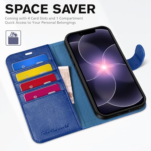 TUCCH Wallet Case for iPhone 17e & iPhone 16e 6.1", Flip Stand, Klein Blue | RFID Blocking, 4 Card Holders, Kickstand, PU Leather, Shockproof TPU Shell, Magnetic Closure, Protective Folio Cover - color: Klein Blue - Textured
