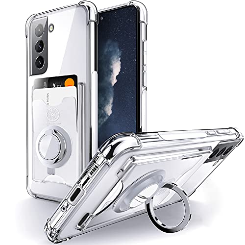 Shields Up for Samsung Galaxy S21 FE Case with Card Holder Stand, Clear | Minimalist Wallet Case, 3 Card Slots, 360° Rotation Ring Stand/Kickstand, [Drop Protection] Slim Protective Cover - color: Clear, size: Galaxy S21 FE