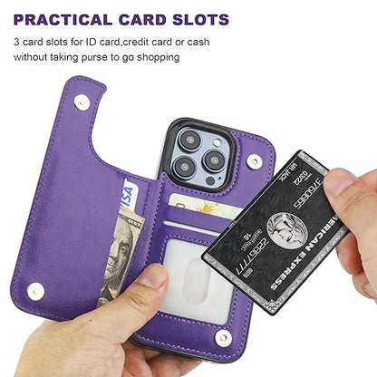 ONETOP for iPhone 15 Pro Wallet Case with Credit Card Holder,Purple | Kickstand,ID/Cash Holder,Case Wallet with Card Slots,Double Magnetic Clasp,Durable PU Leather Shockproof Cover for Women Men - color: Purple
