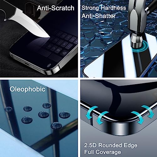 2 Pack 4 Way 360 Degree Privacy Screen Protector for iPhone 14 Pro Max/iPhone 15 Plus, 4 Directions Horizontal and Vertical All Around Anti Spy Tempered Glass Film, Face ID Sensitive - size: for iPhone 14 Pro Max 6.7"