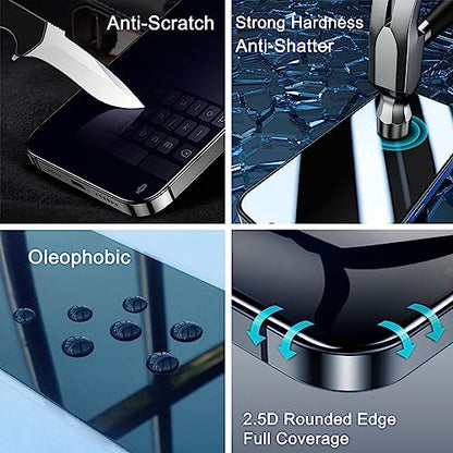 2 Pack 4 Way 360 Degree Privacy Screen Protector for iPhone 16 Plus/iPhone 15 Plus 6.7 Inches, 4 Directions Horizontal and Vertical All Around Anti Spy Tempered Glass Film, Face ID Sensitive - size: for iPhone 15 Plus/16 Plus 6.7"