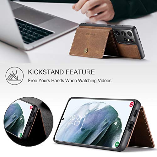 Simicoo Compatible with Samsung S22 Ultra Detachable Magnetic Wallet case Credit Card Holder Money Clip Front Pocket Stand Leather Men Women Wallet Double Shockproof Samsung S22 Ultra (Brown) - color: Brown