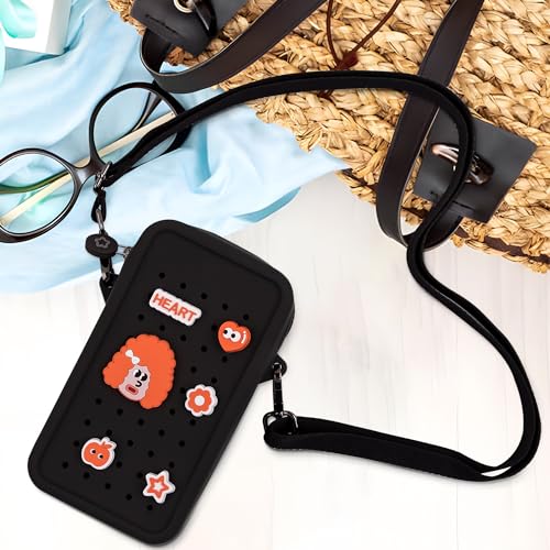 Candy Small Crossbody Bag with Charms, Beaded Phone Wrist Strap Bundle, Cellphone Purse and Hands-Free Wristlet Bracelet (Black) - color: Black