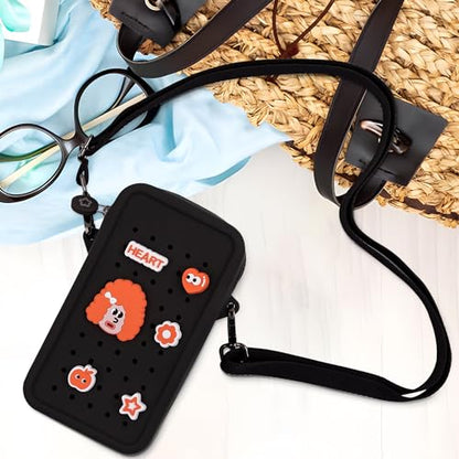 Candy Small Crossbody Bag with Charms, Beaded Phone Wrist Strap Bundle, Cellphone Purse and Hands-Free Wristlet Bracelet (Black) - color: Black