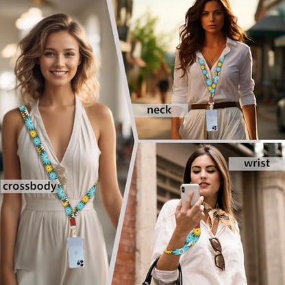 Phone Lanyard Wrist Strap Crossbody Adjustable, Cell Phone Lanyard for Around The Neck Shoulder Wristlet Strap - color: Colorful Daisy
