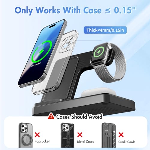 Wireless Charging Station for Apple Devices, 3 in 1 Foldable Charger Stand - color: 1 Black