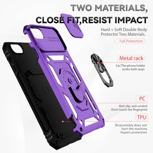 SunStory Compatible with iPhone SE 2022/2020/3rd/2rd / 6/7/8 Case with HD Screen Protector & Slide Camera Cover & Kickstand, [Military-Grade] Phone Case for iPhone SE 2020/2022/6/7/8 (Purple) - color: Purple