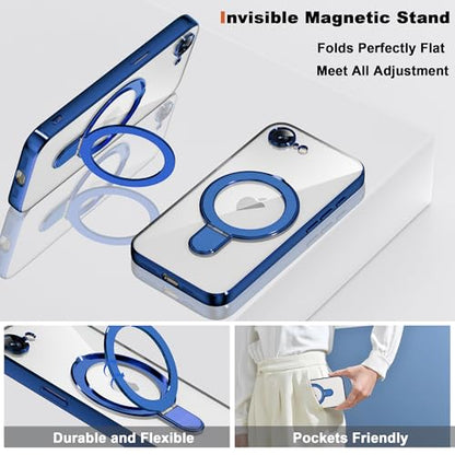 Plating Clear Phone Case for iPhone 17E/16E with Stand 6.1", Blue - color: Blue, size: Iphone 16E