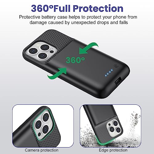 Feob Battery Case for iPhone 13/13 Pro/14,[2025 Upgraded] 7500 mAh Ultra-Slim Portable Extended Charger Cover for iPhone 13/13 Pro/14 Charging Case (6.1 Inch)-Black - color: Black