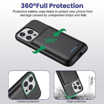 Battery Case for iPhone 13/13Pro/14,7500mah Ultra-Slim Protective Charging Case, Portable Rechargeable Expandable Battery Charger Cover Compatible with iPhone 13/13Pro/14 (6.1 Inch)-Black - color: Black