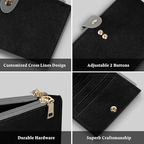 Travelambo RFID Wallet Women Bifold Multi Card Wallet Case with Zipper Pocke Credit Card Holder for Women - color: Black & Grey