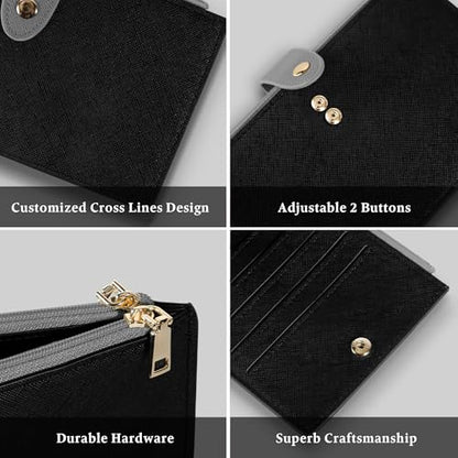 Travelambo RFID Wallet Women Bifold Multi Card Wallet Case with Zipper Pocke Credit Card Holder for Women - color: Black & Grey