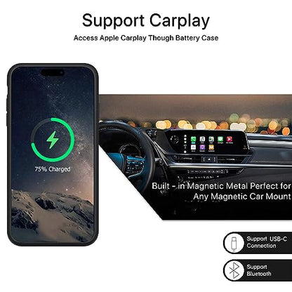 Battery Case for iPhone 15, 10000mAh High Capacity Rechargeable Portable Protective Extended Charger Case Wireless Charging Compatible with iPhone 15 (6.1 inch) Charging Case & Carplay (Black) - size: iPhone 15
