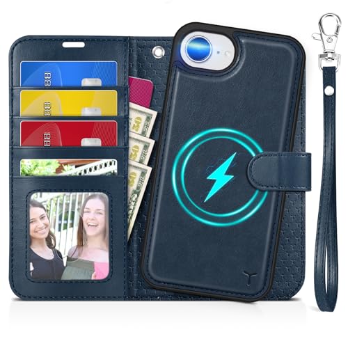 TUCCH Detachable 2-in-1 Case Wallet for iPhone 17e 16e (6.1"), Dark Blue | 4 Card Slots, RFID Blocking, Wireless Charging, Viewing Stand, Wrist Strap, PU Leather, Shockproof TPU, Magnetic, Flip Cover - color: Dark Blue