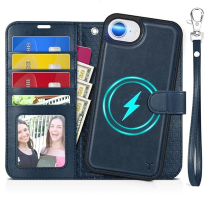 TUCCH Detachable 2-in-1 Case Wallet for iPhone 17e 16e (6.1"), Dark Blue | 4 Card Slots, RFID Blocking, Wireless Charging, Viewing Stand, Wrist Strap, PU Leather, Shockproof TPU, Magnetic, Flip Cover - color: Dark Blue