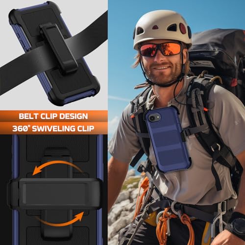 for iPhone 17e/16e Case with Belt Clip Holster,Military Grade Anti-Drop Shockproof Defender Phone Cases w/2x Screen Protectors & Kickstand,2 Layers Rugged Heavy Duty Protective Bumper Cover (Blue) - color: Blue