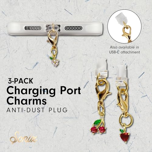 Sonix Dust Plugs - USB C + Lightning Compatible - Fruit Gemstone Charging Port Charms (3 Pack) - Crystal Fruits - Strawberry, Grape, Cherry - color: Crystal Fruits