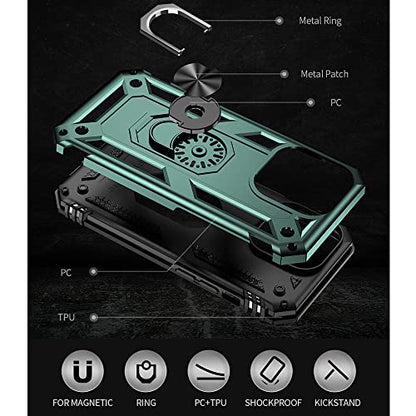 iPhone 14 Pro Case with HD Screen Protector, Military Grade 16ft Drop Tested Ring Shockproof Protective Phone Case, Dark Green - color: Dark Green, size: iphone 14 Pro