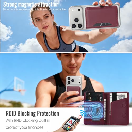 For MagSafe Wallet,Magnetic Card Holder RFID Blocking Wallet with 5 Card Slots & Cash Pocket For iPhone 17/16/ 15/14/ 13/12/ Pro/Max/Plus/Air Red - color: Red