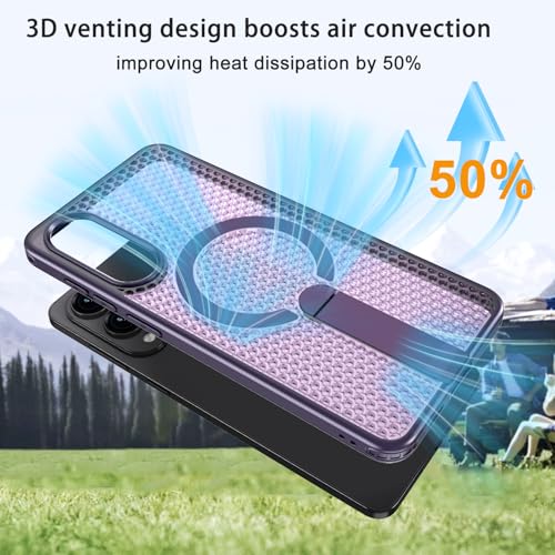 for Samsung Galaxy S25 Edge Case with Stand Compatible with MagSafe +1 Screen Protector, [Built in Kickstand &Magnet][Heat Dissipate] Protective Matte Case for Galaxy S25 Edge (Purple) - color: Purple