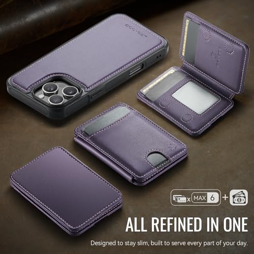WJX for iPhone 16 Pro MagSafe Wallet Case, 2-in-1 Detachable Luxury Card Holder, Universal MagSafe Compatible, RFID Blocking, Shockproof Kickstand Slim Cover， Grape Purple - color: Grape purple, size: iPone 16 Pro